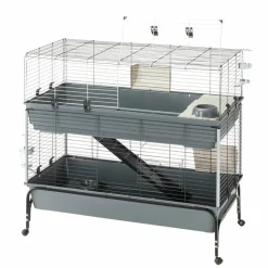 FERPLAST - Cage deux étages pour lapins rabbit 120 double, face avant ouvrable, support et accessoires inclus