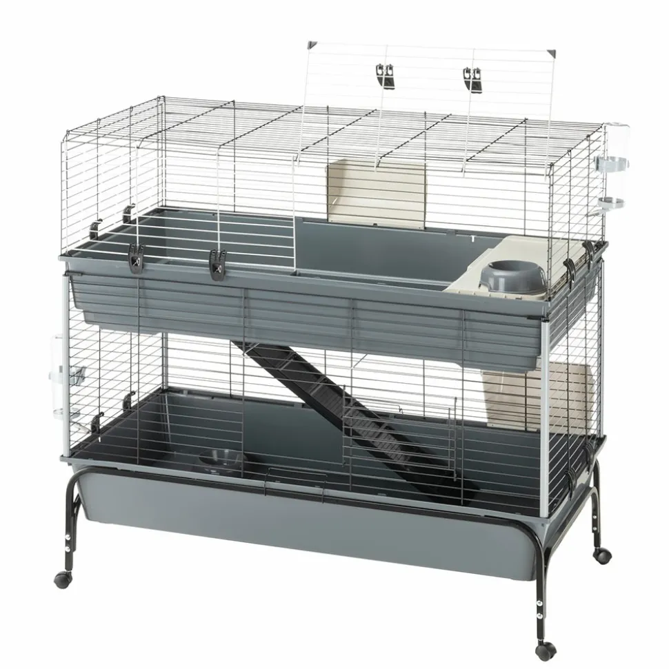 FERPLAST - Cage deux étages pour lapins rabbit 120 double, face avant ouvrable, support et accessoires inclus