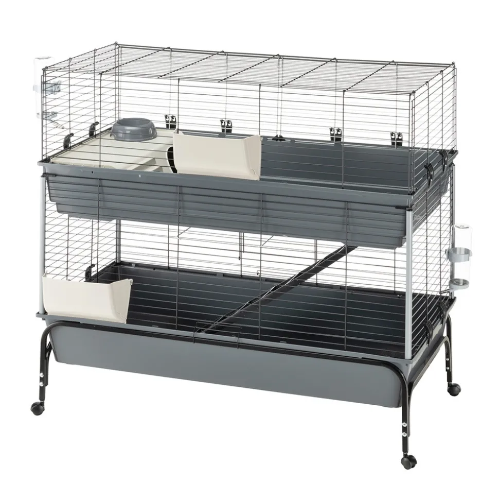 FERPLAST - Cage deux étages pour lapins rabbit 120 double, face avant ouvrable, support et accessoires inclus