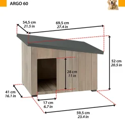 FERPLAST - Niche pour extérieur, maison pour chiens argo 60 en bois fsc avec vernis atoxique, résistant aux u.v.