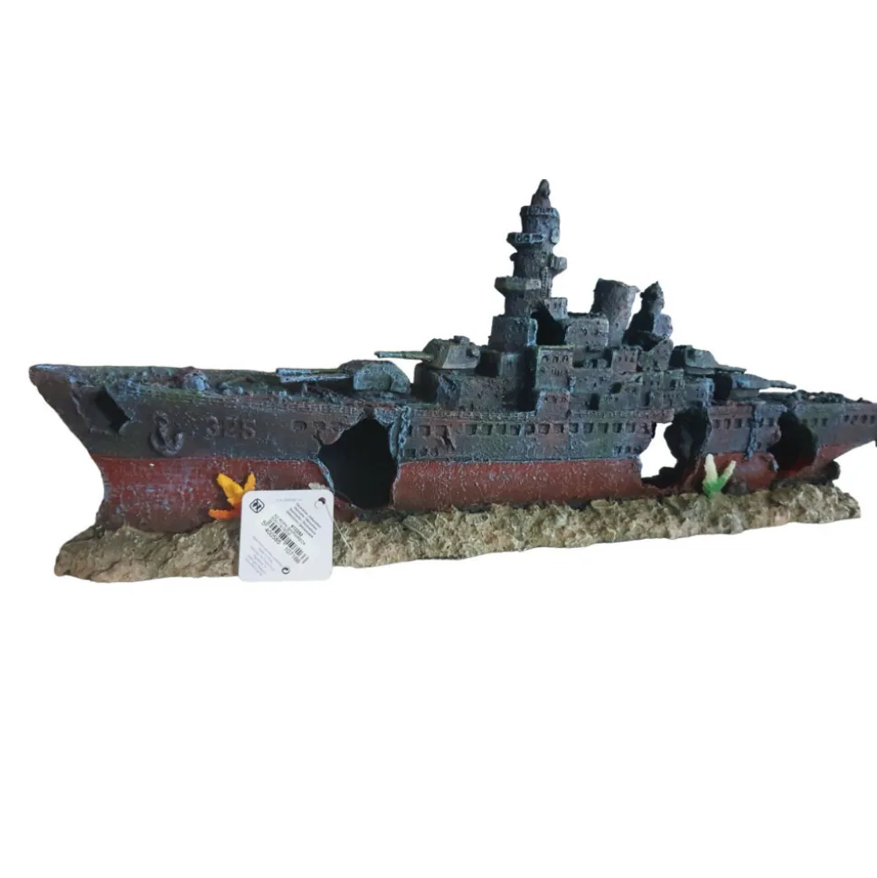 FLAMINGO - Bateau épave 48.5 x 10 x h 19cm, décoration aquarium