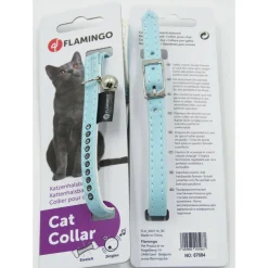 FLAMINGO - Collier 30 cm x 11 mm bleu clair avec strass et clochette pour chat