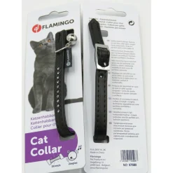 FLAMINGO - Collier 30 cm x 11 mm noir avec strass et clochette pour chat