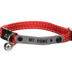 FLAMINGO - Collier jaggo rouge avec bande "my home" pour chat