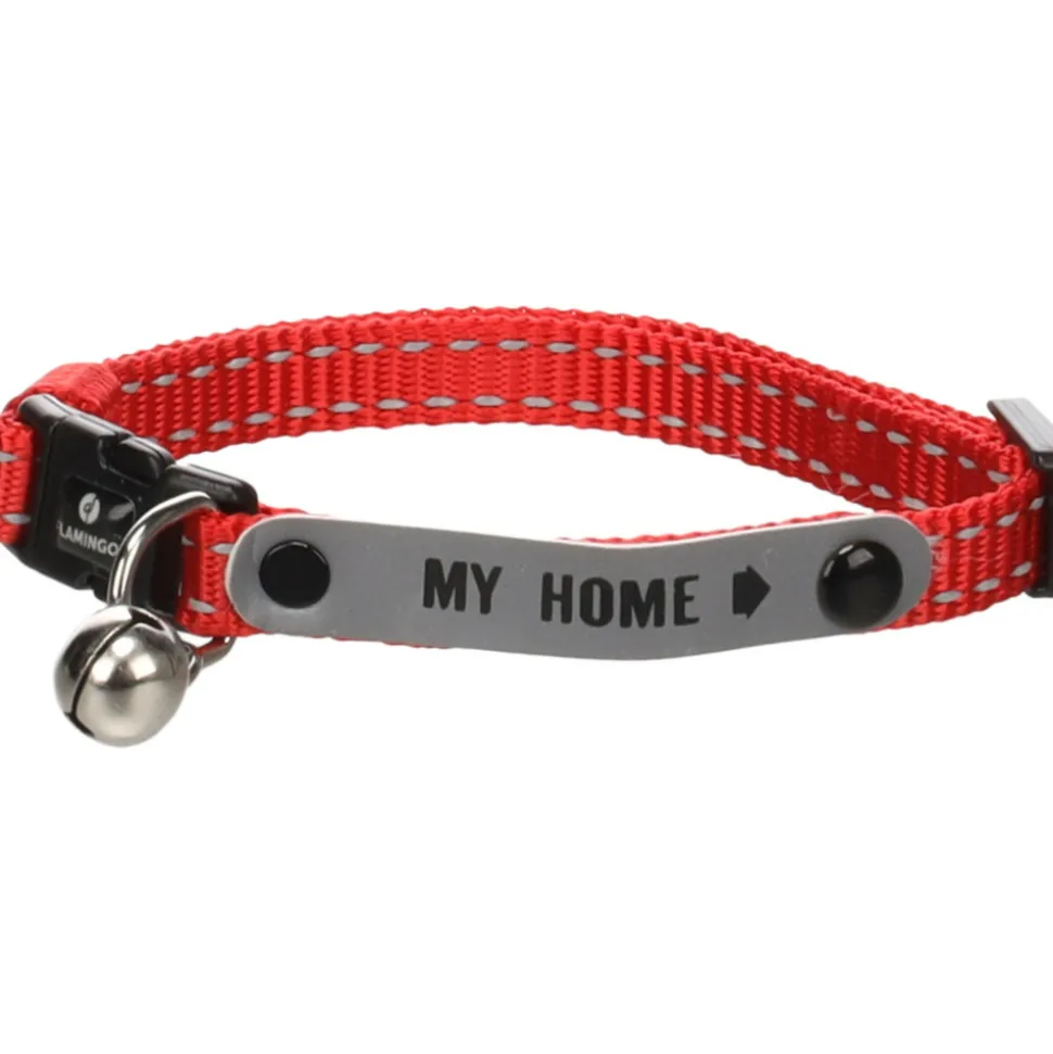 FLAMINGO - Collier jaggo rouge avec bande "my home" pour chat