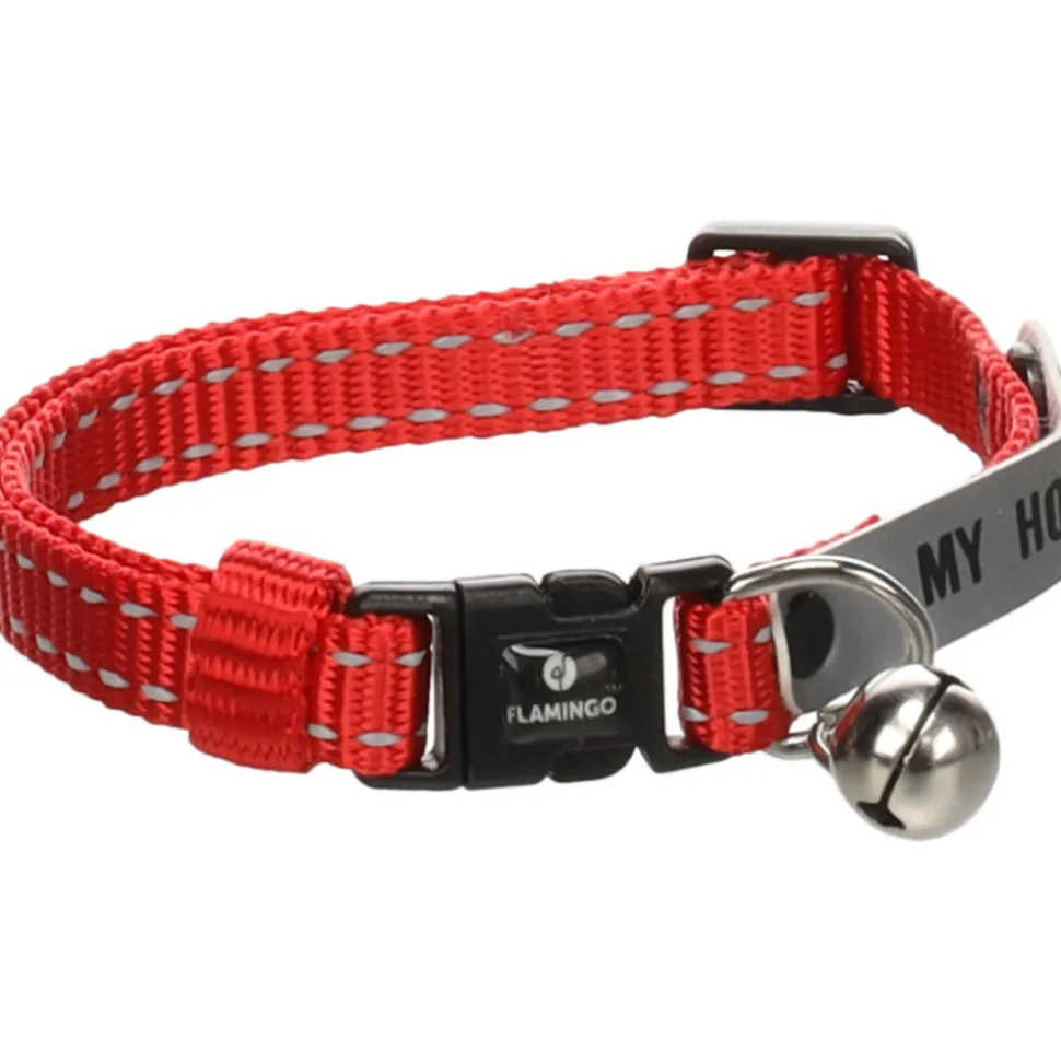 FLAMINGO - Collier jaggo rouge avec bande "my home" pour chat