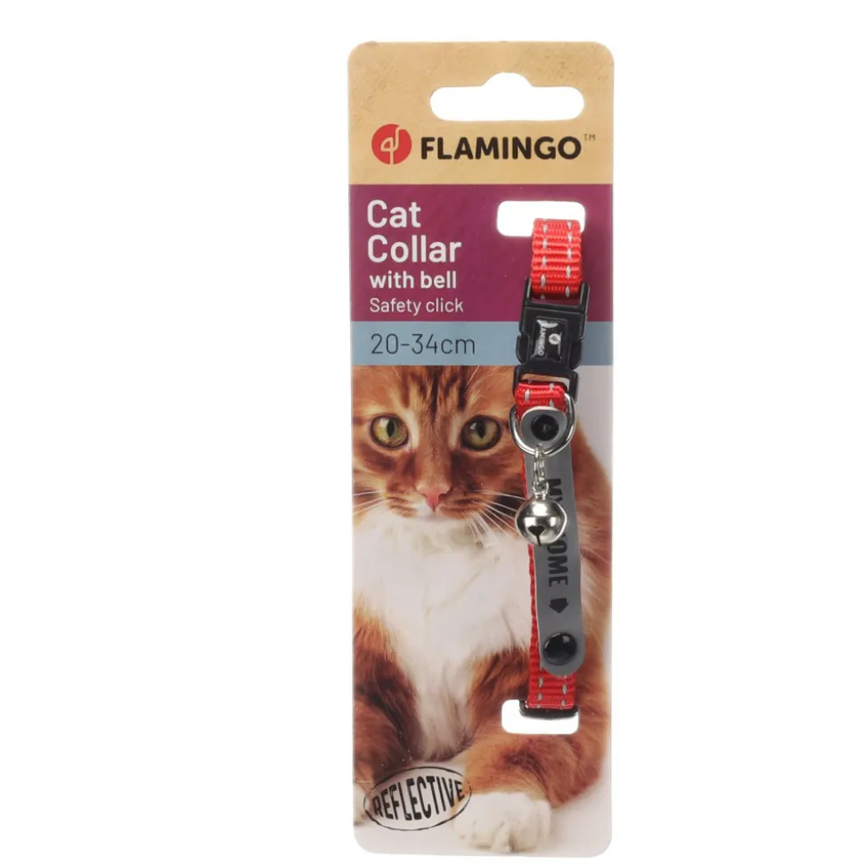 FLAMINGO - Collier jaggo rouge avec bande "my home" pour chat