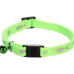 FLAMINGO - Collier réglable de 20 à 35 cm vert motif poisson + clochette pour chat