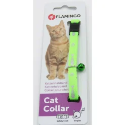 FLAMINGO - Collier réglable de 20 à 35 cm vert motif poisson + clochette pour chat