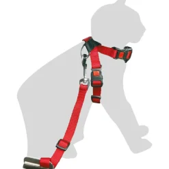 FLAMINGO - Harnais de sécurité voiture + laisse rouge 15 mm pour chat
