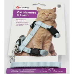 FLAMINGO - Harnais et laisse de 1,10 mètre bleu clair pour chat