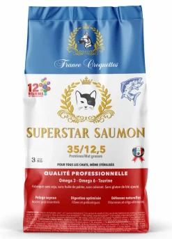 FRANCE CROQUETTES - Croquette pour chat adulte super star saumon – 3kg – chat adulte digestion – france croquettes
