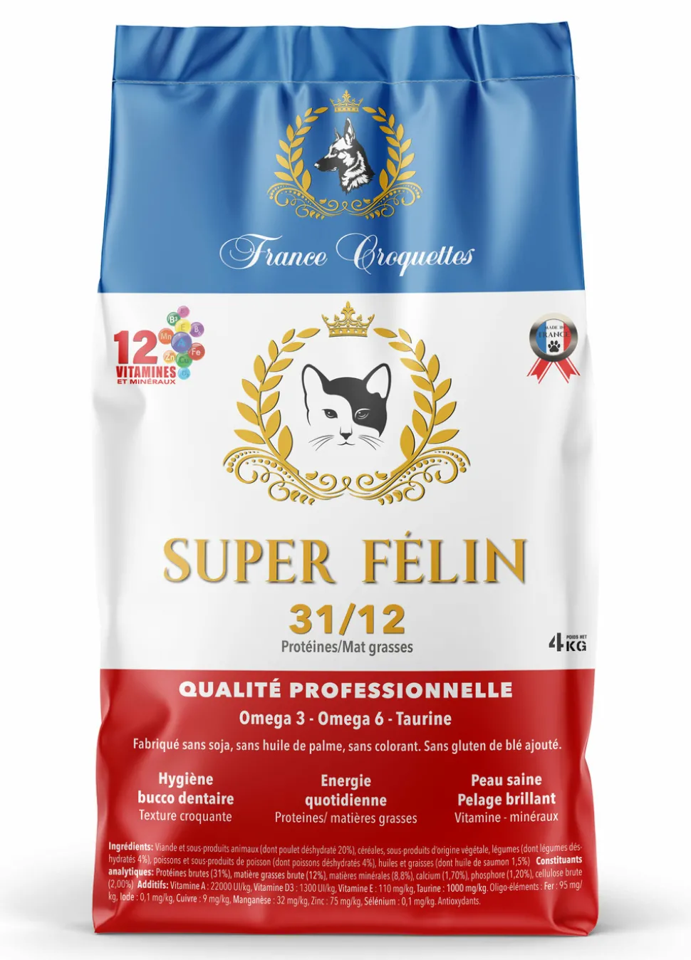 FRANCE CROQUETTES - Croquette pour chat adulte super felin 31/12 – 4kg – non sterilisé – france croquettes