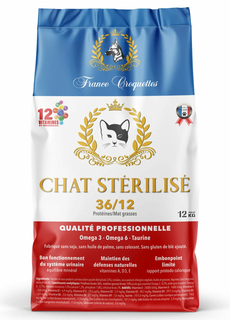 FRANCE CROQUETTES - Croquette pour chat adulte sterilise 36/12 – 12kg – chat adulte sterilisé – france croquettes