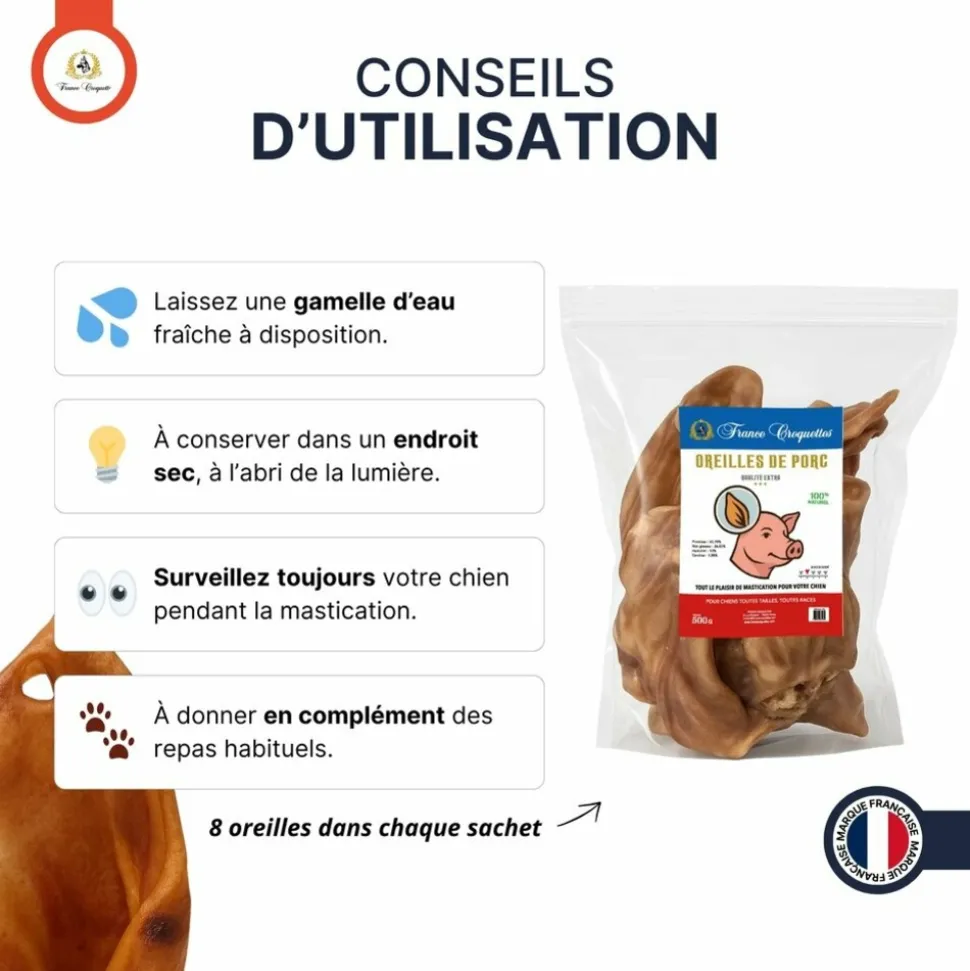 FRANCE CROQUETTES - Oreille de porc 500g - france croquettes