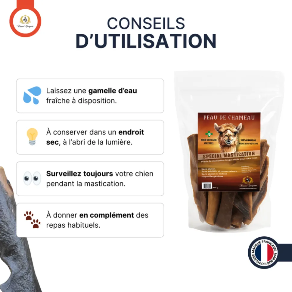 FRANCE CROQUETTES - Peau de chameau 400gr (mastication longue/hypoallergenique) friandise pour chien - france croquettes