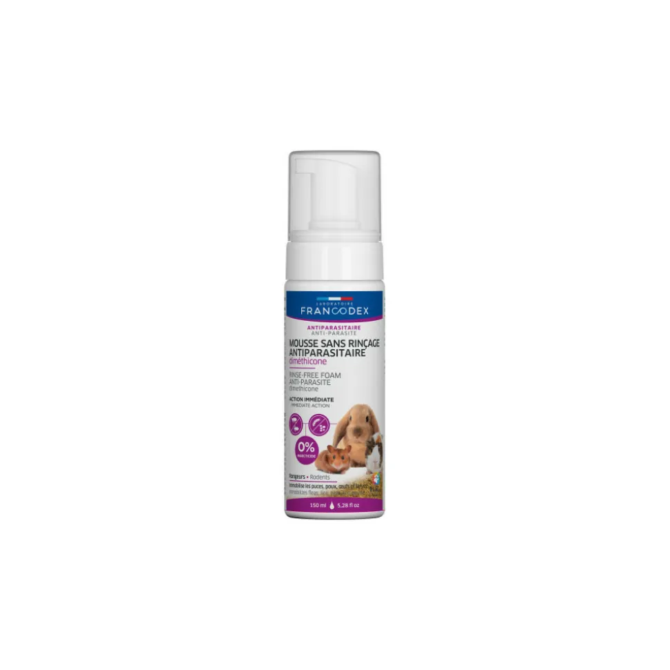 FRANCODEX - Mousse sans rinçage antiparasitaire au dimethicone pour rongeur 150ml
