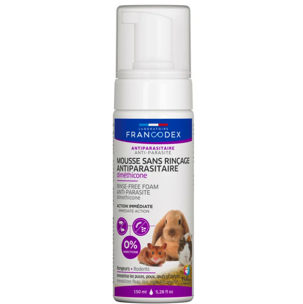 FRANCODEX - Mousse sans rinçage antiparasitaire au dimethicone pour rongeur 150ml