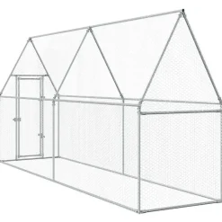 HELLOSHOP26 - Cage pour poules argenté 400 x 100 x 190 cm acier galvanisé argent
