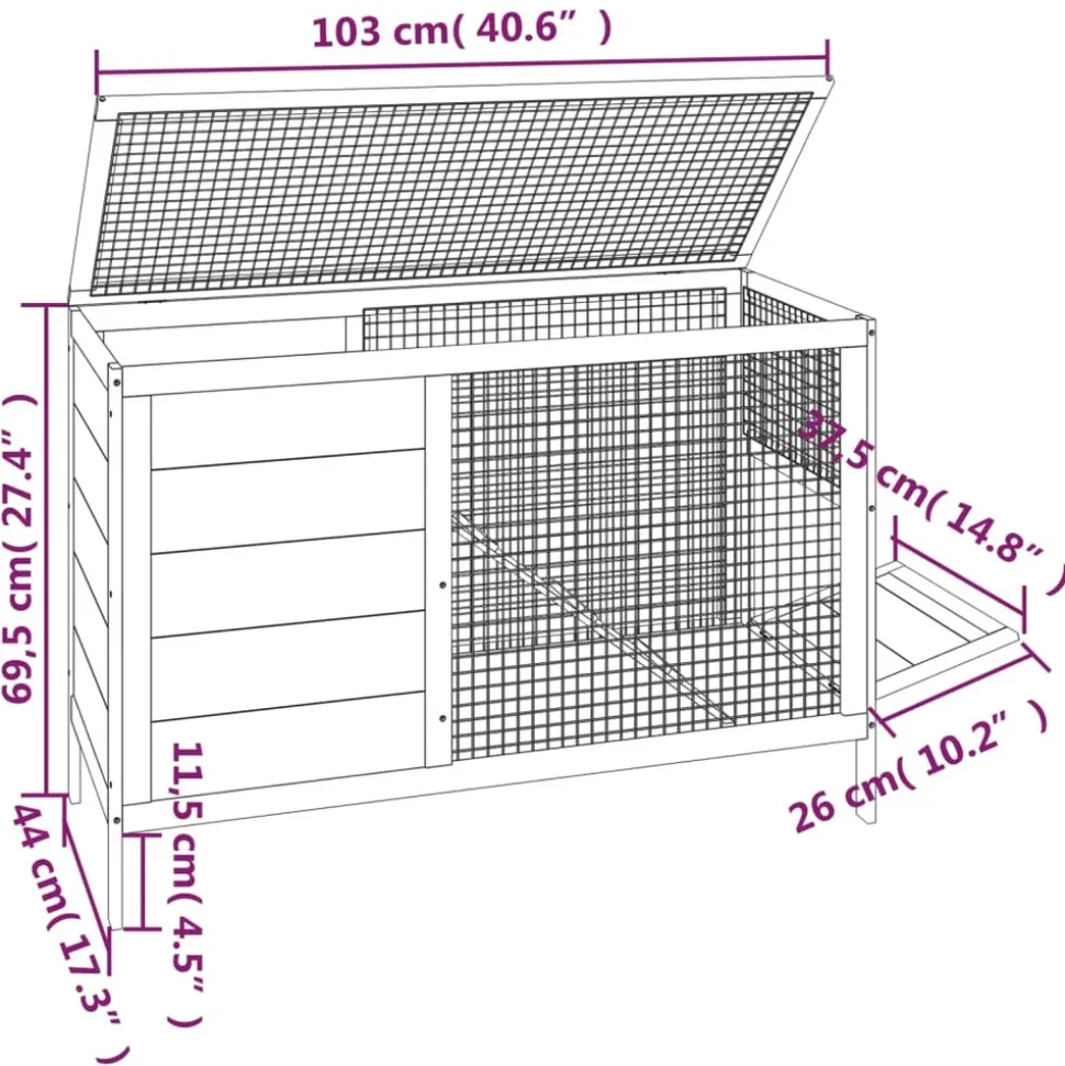 HELLOSHOP26 - Clapier 103 x 44 x 69,5 cm bois de pin massif gris