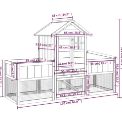 HELLOSHOP26 - Clapier 170 x 63 x 113 cm bois de pin massif gris