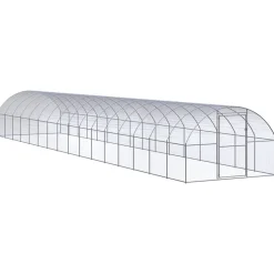 HELLOSHOP26 - Poulailler enclos cage poules d'extérieur 3 x 16 x 2 m acier galvanisé argent