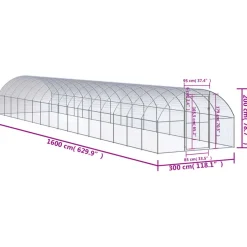 HELLOSHOP26 - Poulailler enclos cage poules d'extérieur 3 x 16 x 2 m acier galvanisé argent