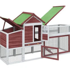 HELLOSHOP26 - Poulailler enclos cage poules moka 186,5 x 58,5 x 113 cm bois massif de pin marron