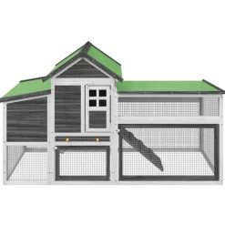 HELLOSHOP26 - Poulailler enclos cage poules 186,5 x 58,5 x 113 cm bois massif de pin gris