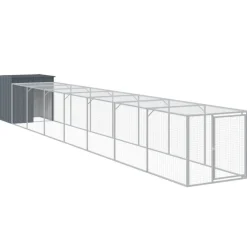 HELLOSHOP26 - Poulailler enclos cage poules avec cour 110 x 813 x 110 cm acier galvanisé anthracite