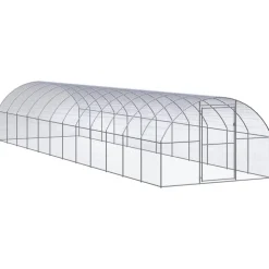 HELLOSHOP26 - Poulailler enclos cage poules d'extérieur 3 x 12 x 2 m acier galvanisé argent