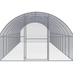 HELLOSHOP26 - Poulailler enclos cage poules d'extérieur 3 x 12 x 2 m acier galvanisé argent