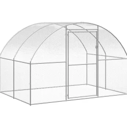 HELLOSHOP26 - Poulailler enclos cage poules d'extérieur 3 x 12 x 2 m acier galvanisé argent