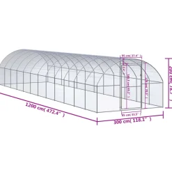 HELLOSHOP26 - Poulailler enclos cage poules d'extérieur 3 x 12 x 2 m acier galvanisé argent