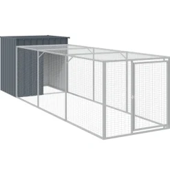 HELLOSHOP26 - Poulailler enclos cage poules avec cour 110 x 405 x 110 cm acier galvanisé anthracite