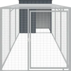 HELLOSHOP26 - Poulailler enclos cage poules avec cour 110 x 405 x 110 cm acier galvanisé anthracite