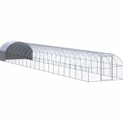 HELLOSHOP26 - Poulailler enclos cage poules d'extérieur 3 x 20 x 2 m acier galvanisé argent