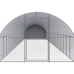 HELLOSHOP26 - Poulailler enclos cage poules d'extérieur 3 x 20 x 2 m acier galvanisé argent