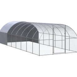 HELLOSHOP26 - Poulailler enclos cage poules d'extérieur 3 x 8 x 2 m acier galvanisé argent