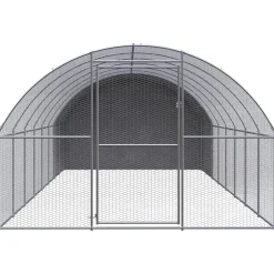 HELLOSHOP26 - Poulailler enclos cage poules d'extérieur 3 x 8 x 2 m acier galvanisé argent