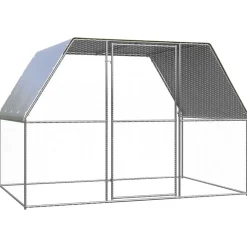 HELLOSHOP26 - Poulailler enclos cage poules argenté et 3 x 2 x 2 m acier galvanisé argent