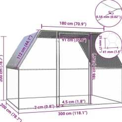 HELLOSHOP26 - Poulailler enclos cage poules argenté et 3 x 2 x 2 m acier galvanisé argent