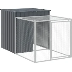 HELLOSHOP26 - Poulailler enclos cage poules avec cour 110 x 201 x 110 cm acier galvanisé anthracite