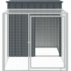 HELLOSHOP26 - Poulailler enclos cage poules avec cour 110 x 201 x 110 cm acier galvanisé anthracite