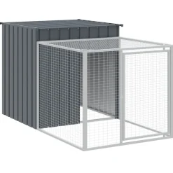 HELLOSHOP26 - Poulailler enclos cage poules avec cour 110 x 1221 x 110 cm acier galvanisé anthracite
