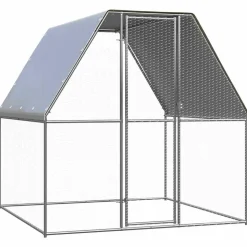 HELLOSHOP26 - Poulailler enclos cage poules argenté et 2 x 2 x 2 m acier galvanisé argent