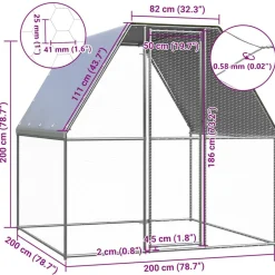 HELLOSHOP26 - Poulailler enclos cage poules argenté et 2 x 2 x 2 m acier galvanisé argent