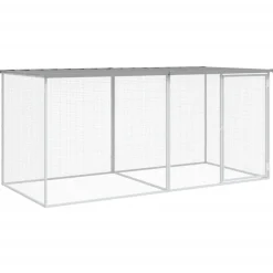 HELLOSHOP26 - Poulailler enclos cage poules avec toit clair 203 x 98 x 90 cm acier galvanisé gris