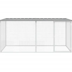 HELLOSHOP26 - Poulailler enclos cage poules avec toit clair 203 x 98 x 90 cm acier galvanisé gris