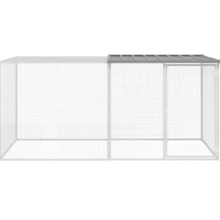 HELLOSHOP26 - Poulailler enclos cage poules avec toit clair 203 x 98 x 90 cm acier galvanisé gris
